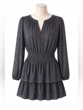 Rails Jasmine Midnight Stars Rayon Smocked Waist Long Sleeve Mini Dress Sz M
